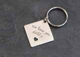 Sterling Silver Square Keychain with Heart Cut Out and We Love You Daddy or Custom Message, NiciArt 