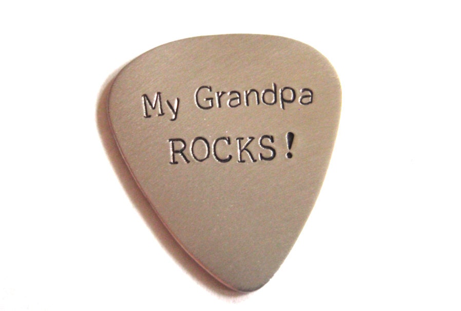 My Grandpa Rocks Guitar Pick in your choice of Metals
