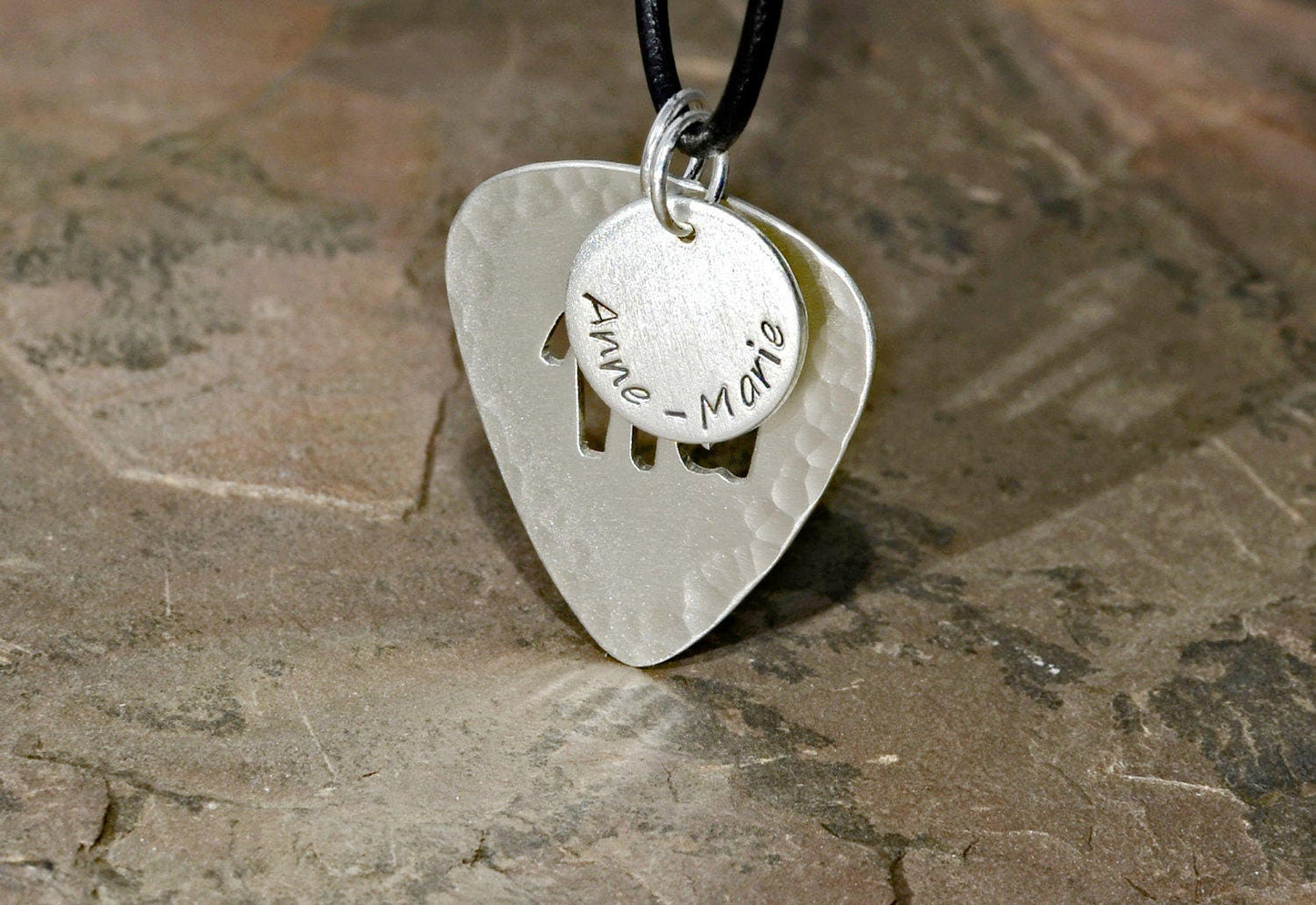 Personalized Zodiac Sign Necklace on Sterling Silver Guitar Pick with Disc Charm