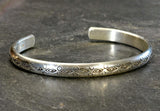 Half Round Sterling Silver Cuff Bracelet with Handmade Native American Stamps, NiciArt 