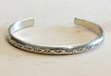 Half Round Sterling Silver Cuff Bracelet with Handmade Native American Stamps, NiciArt 