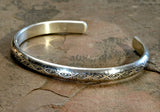 Half Round Sterling Silver Cuff Bracelet with Handmade Native American Stamps, NiciArt 