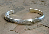 Half Round Sterling Silver Cuff Bracelet with Handmade Native American Stamps, NiciArt 