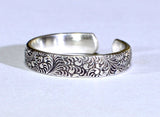 Botanical Patterned Sterling Silver Toe Ring with Patina and Leaf Design, NiciArt 