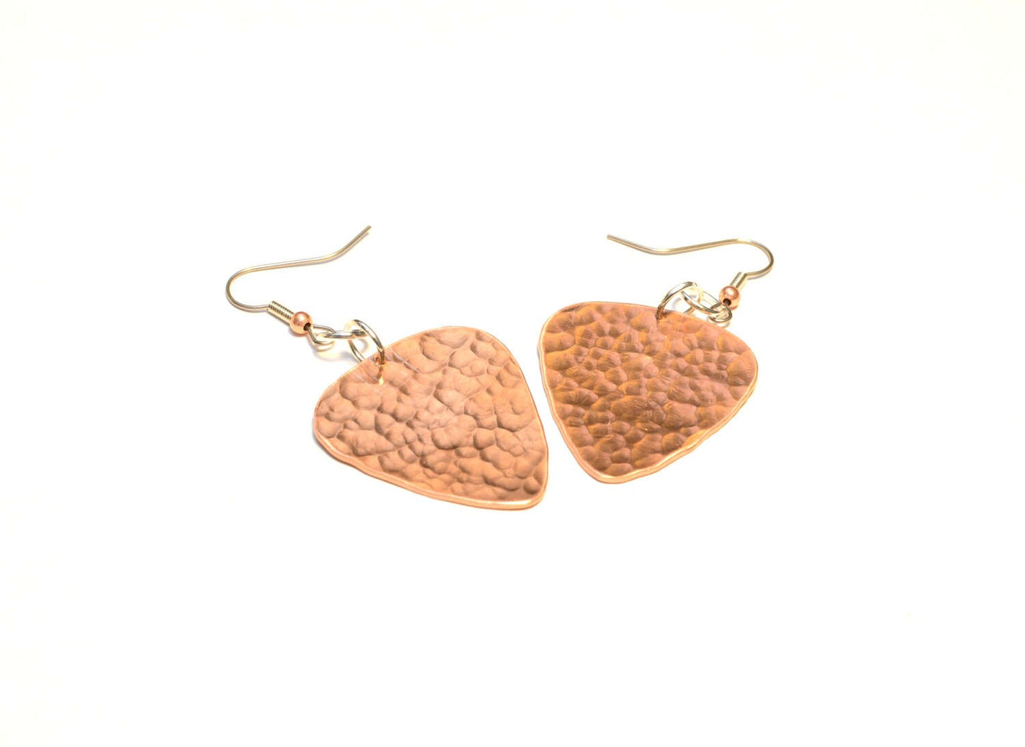 Copper guitar pick dangle earrings with musical notes