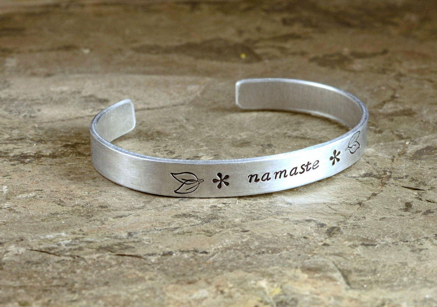 Aluminum Namaste Cuff Bracelet and Yoga Jewelry