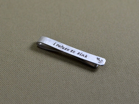 I refuse to sink sterling silver tie bar with anchor, NiciArt 