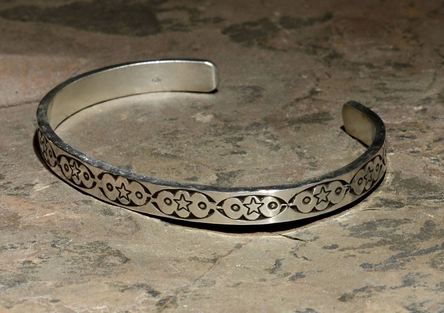 Sterling Silver Bracelet Imprinted with Handmade Native American Metal Stamps