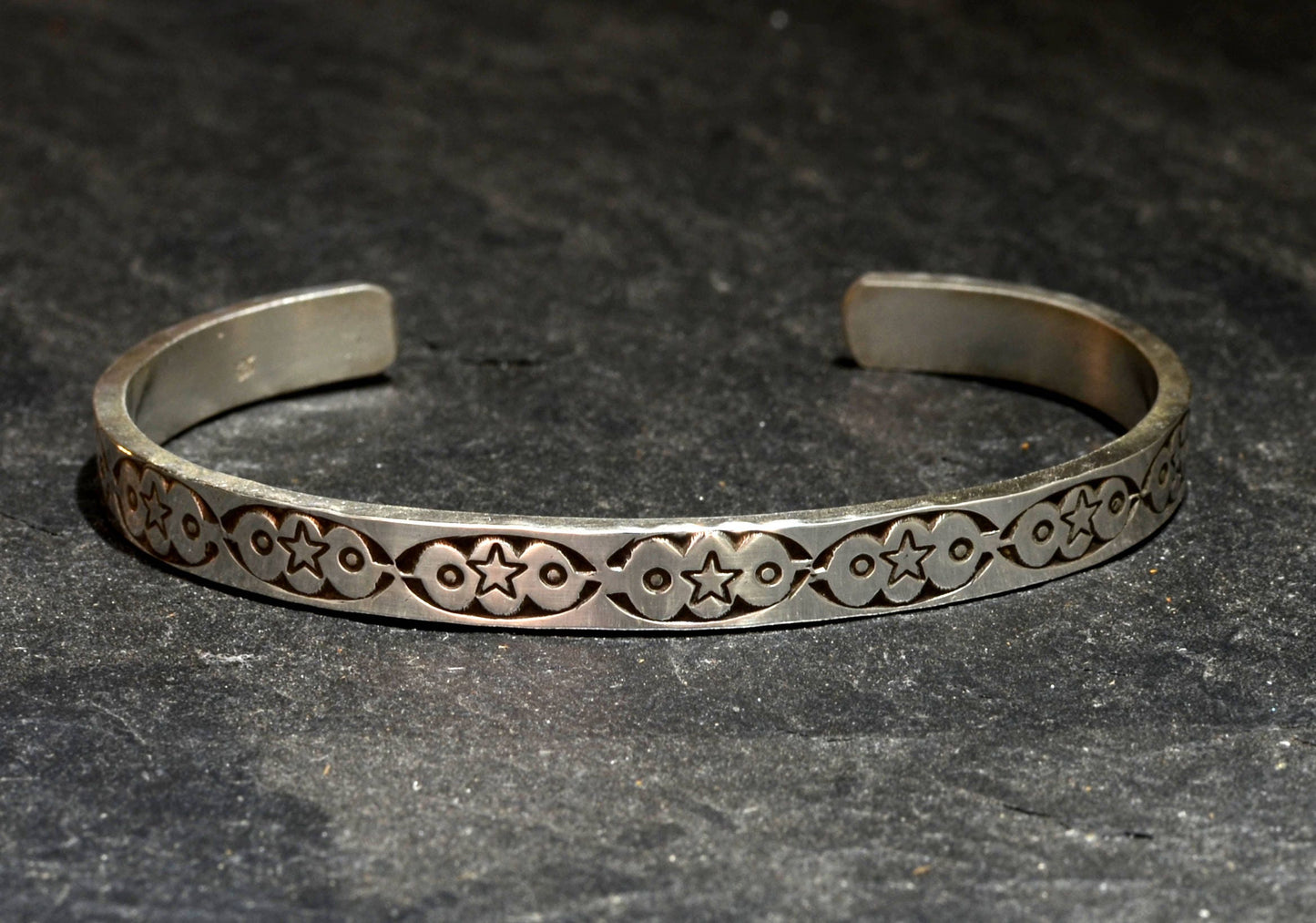 Sterling Silver Bracelet Imprinted with Handmade Native American Metal Stamps