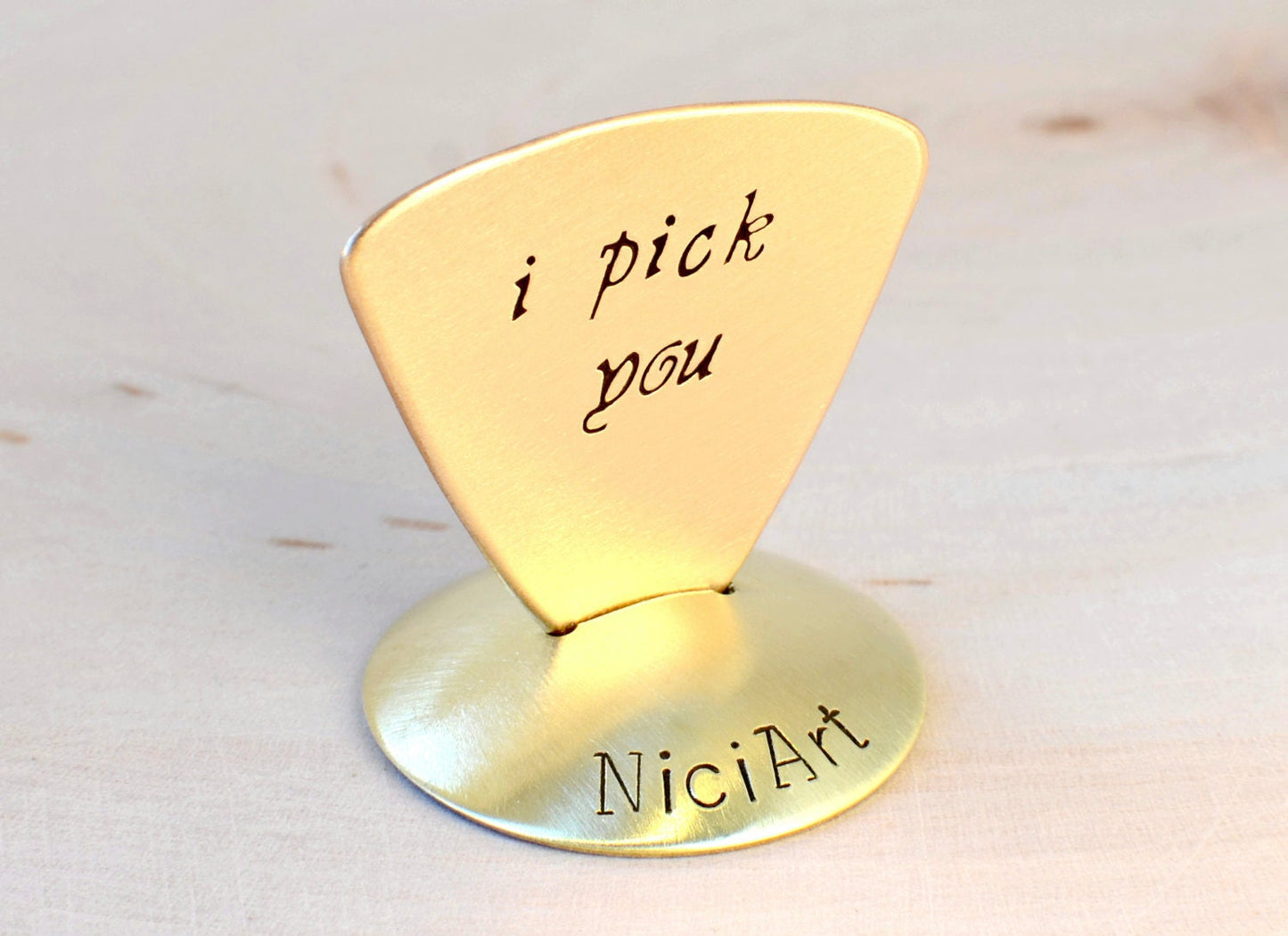 Triangular Bass Style Guitar Pick with classic I pick you