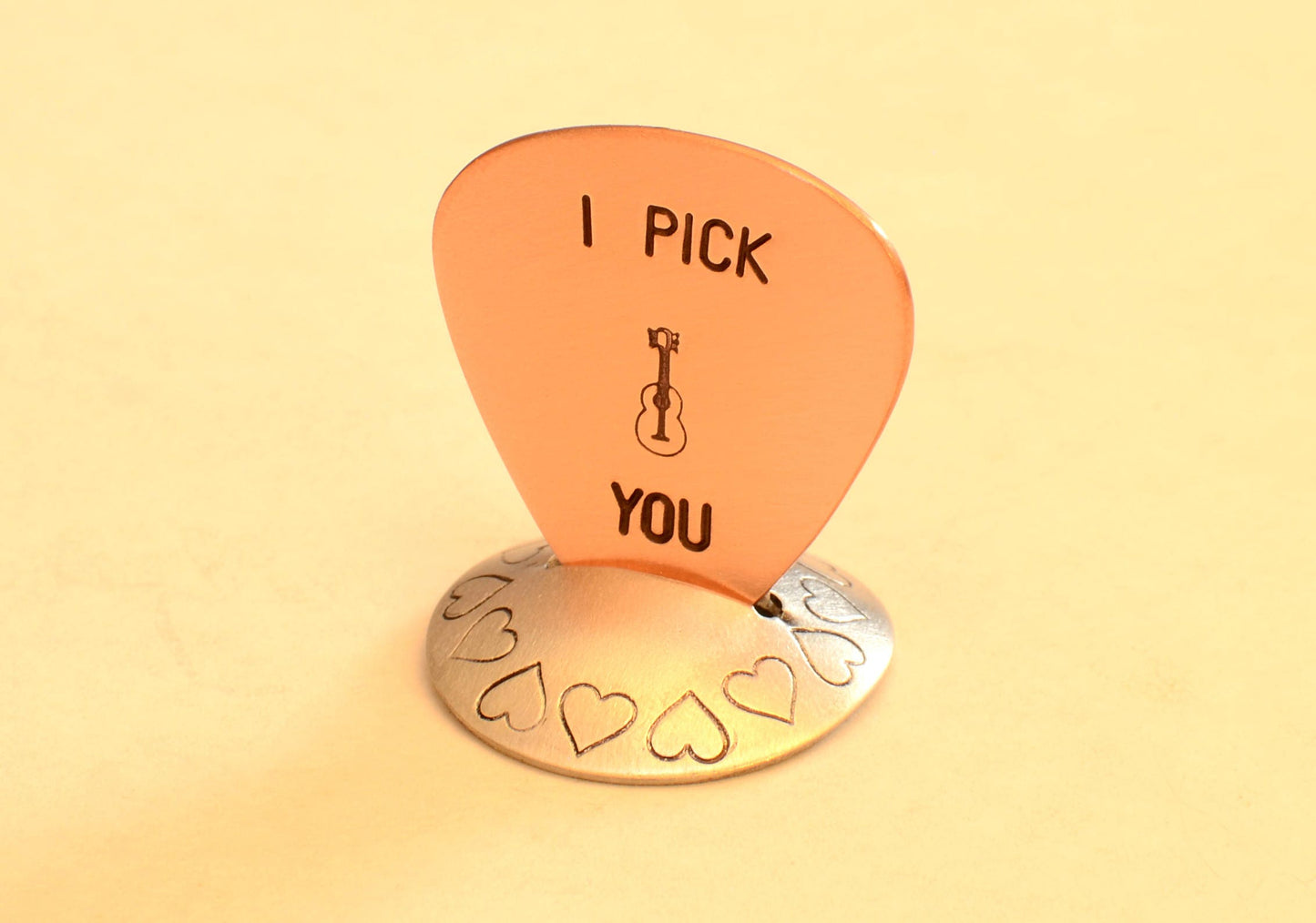 Copper guitar pick with i pick you