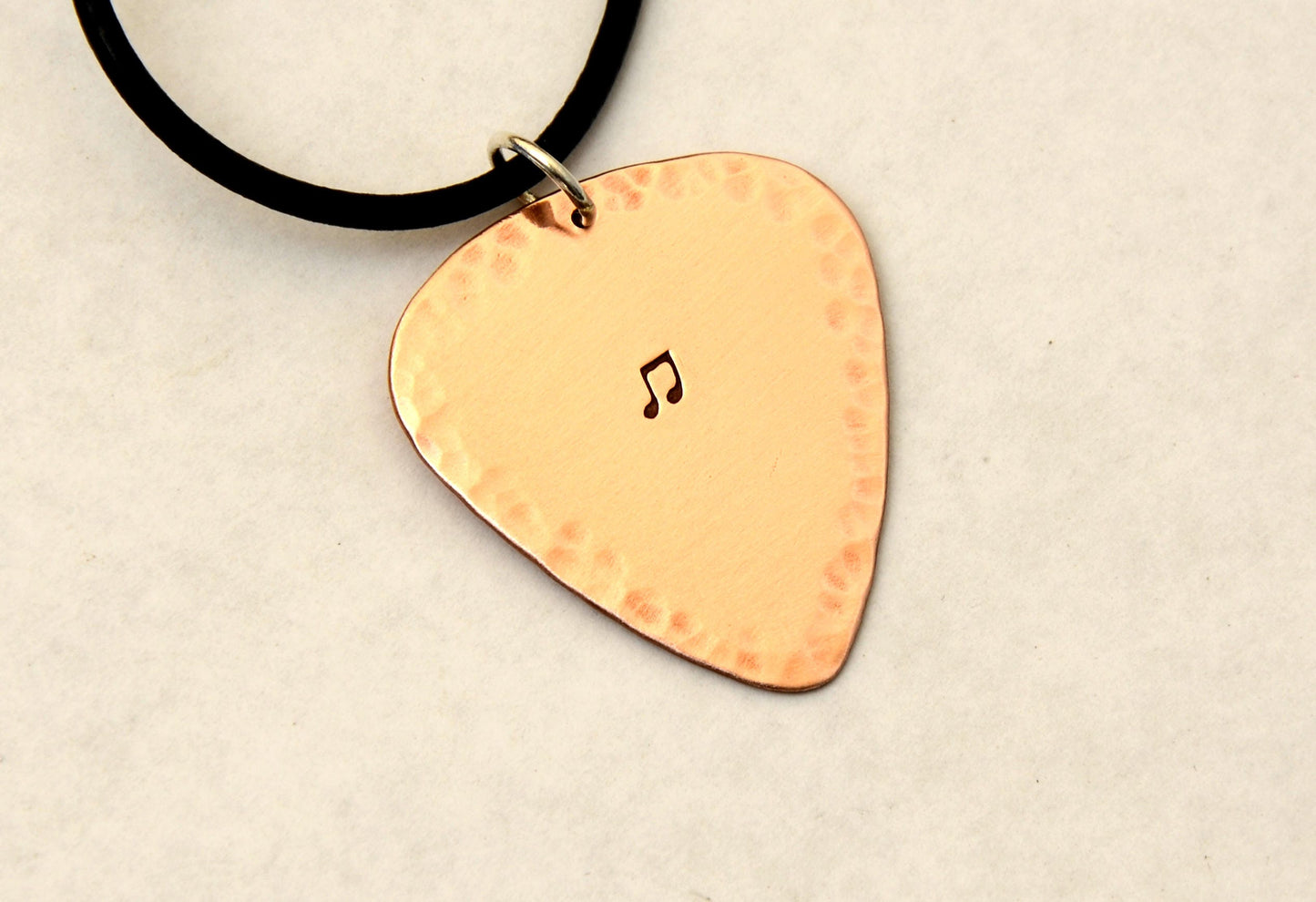 Hammered Copper Guitar Pick Necklace with Music Note