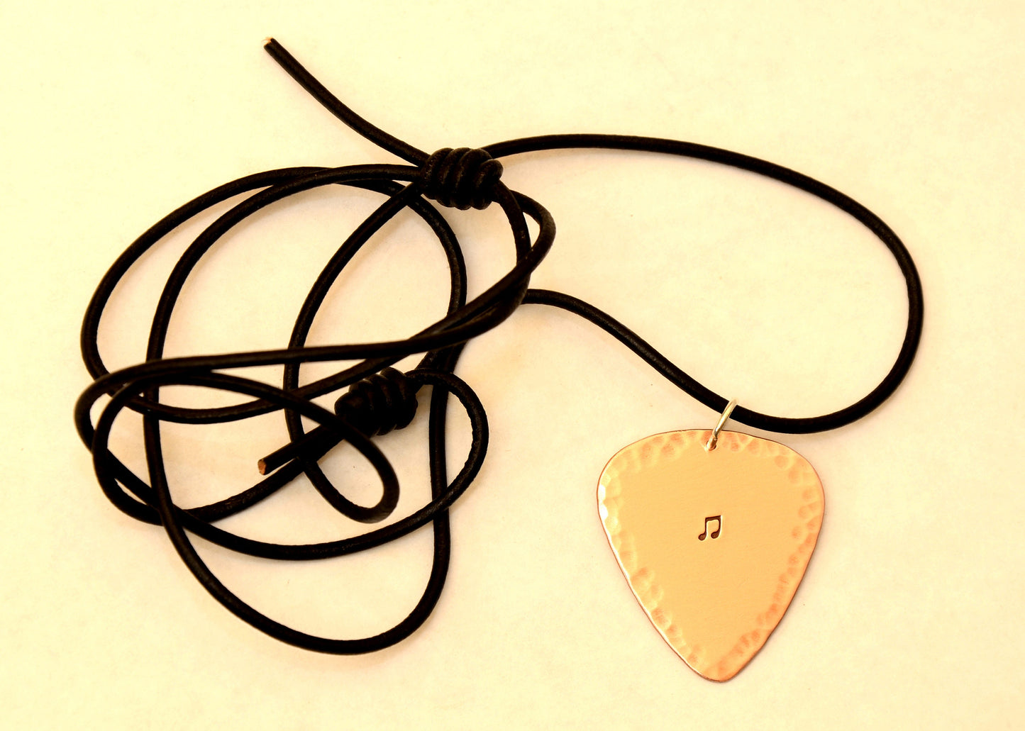 Hammered Copper Guitar Pick Necklace with Music Note