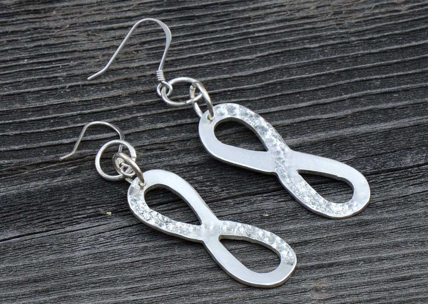 Hammered Sterling Silver Infinity Sign Dangle Earrings