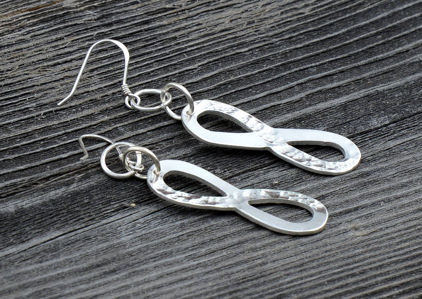 Hammered Sterling Silver Infinity Sign Dangle Earrings