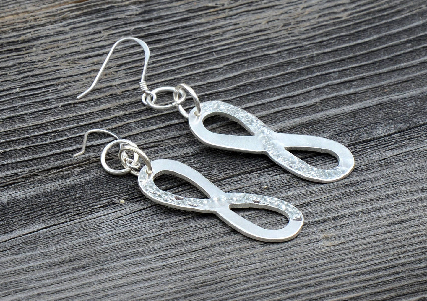 Hammered Sterling Silver Infinity Sign Dangle Earrings