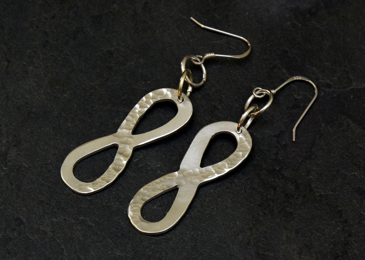 Hammered Sterling Silver Infinity Sign Dangle Earrings