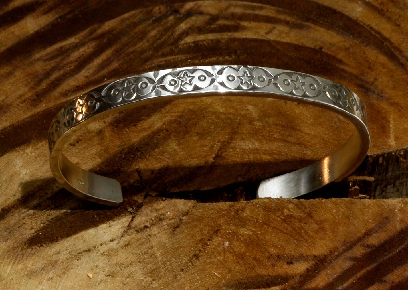 Sterling Silver Bracelet Imprinted with Handmade Native American Metal Stamps