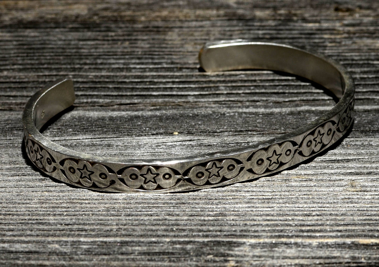 Sterling Silver Bracelet Imprinted with Handmade Native American Metal Stamps