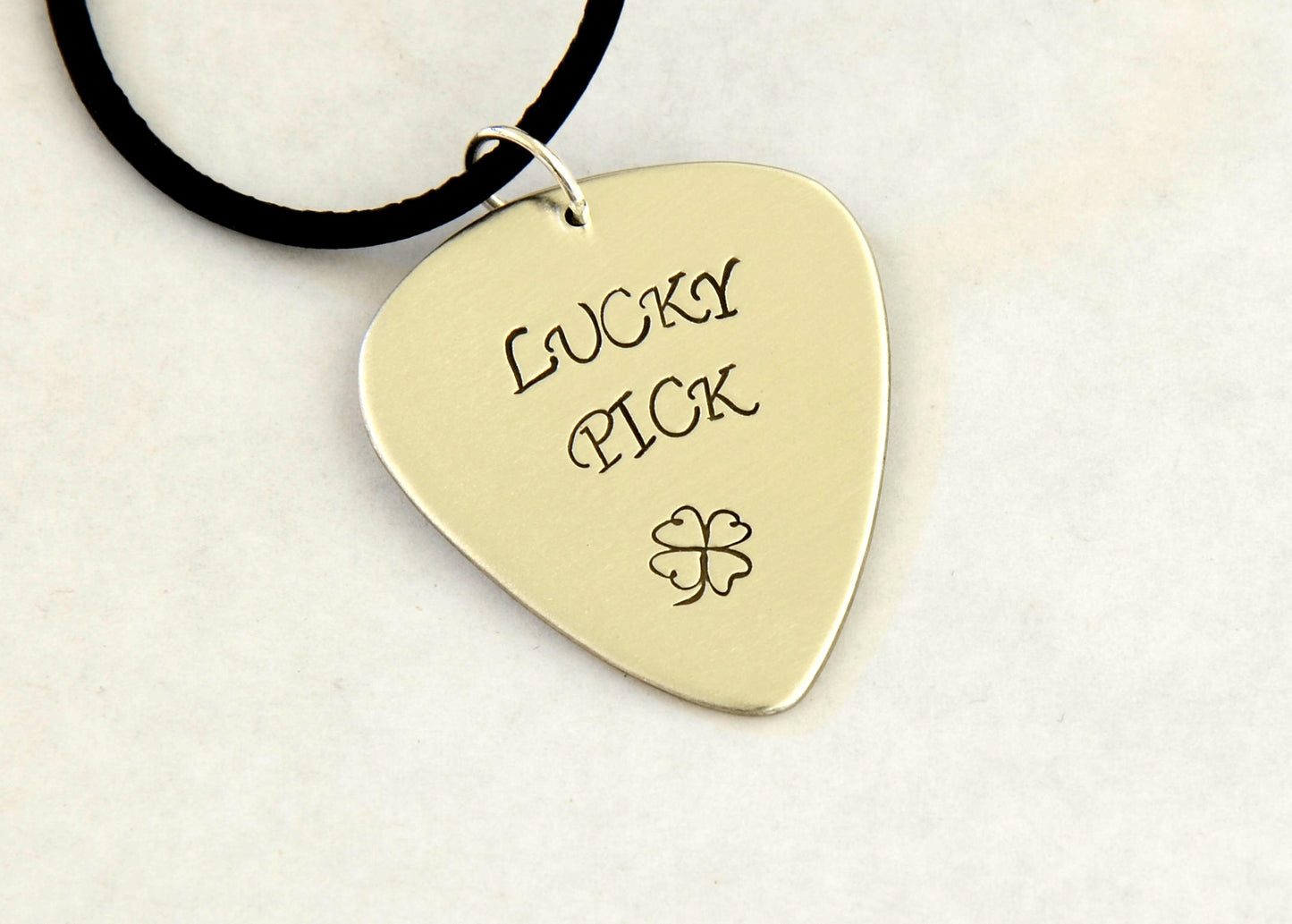 Sterling Silver Lucky Pick Guitar Pick Necklace