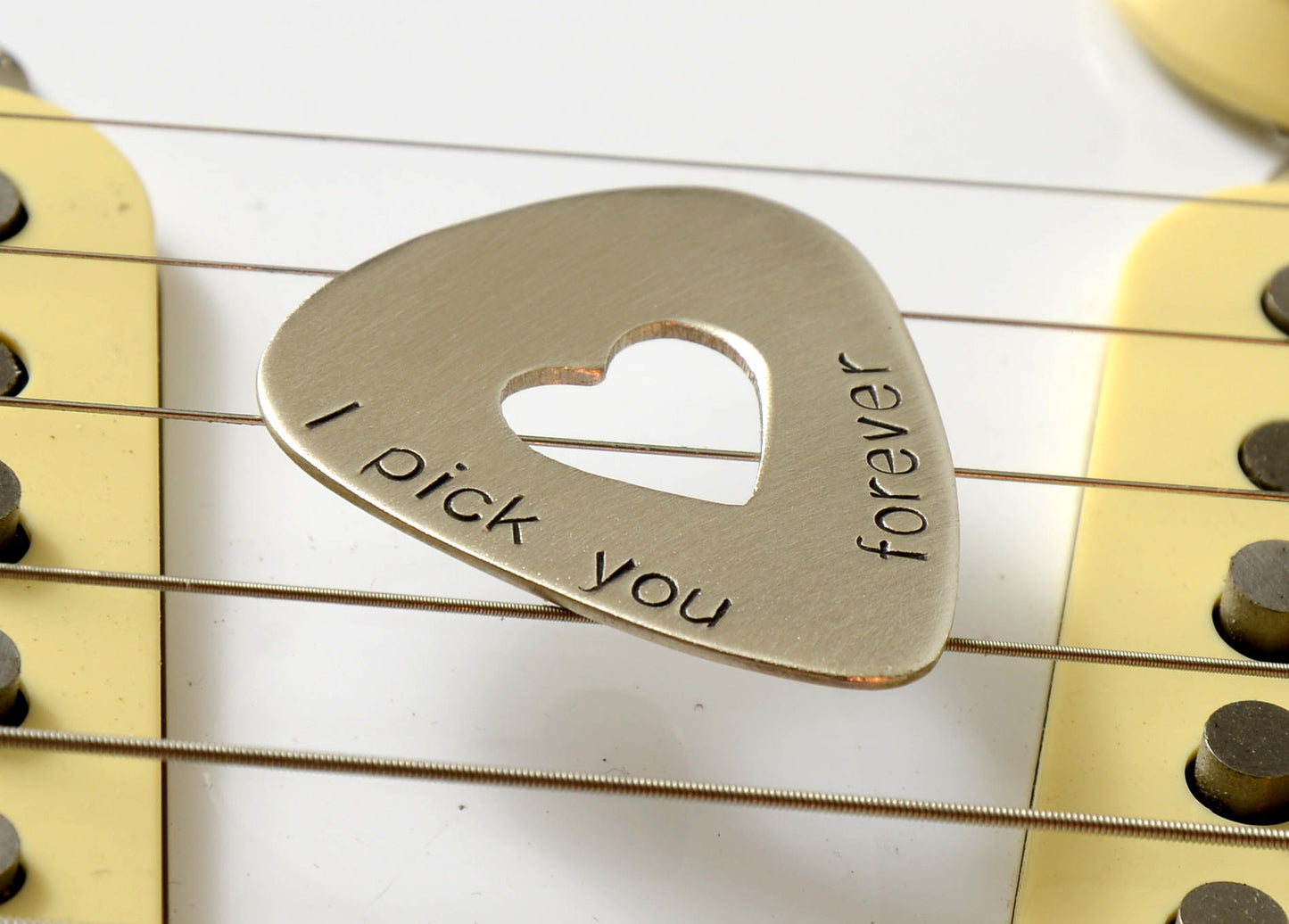 I Pick You Forever Sterling Silver Guitar Pick with Cutout Heart