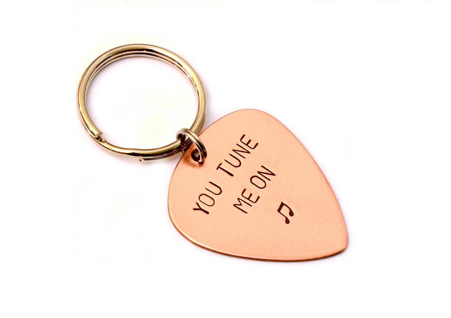 Copper guitar pick key chain