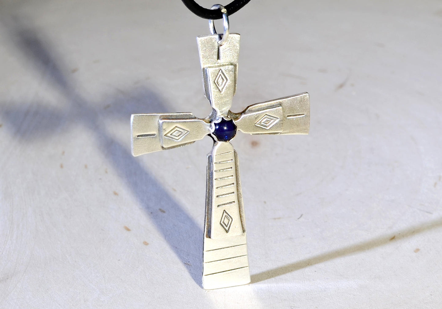 Sterling Silver Cross with Sapphire Gemstone