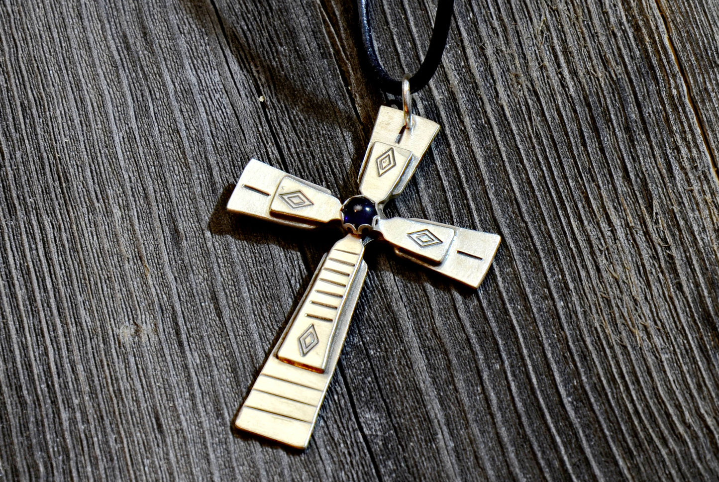 Sterling Silver Cross with Sapphire Gemstone