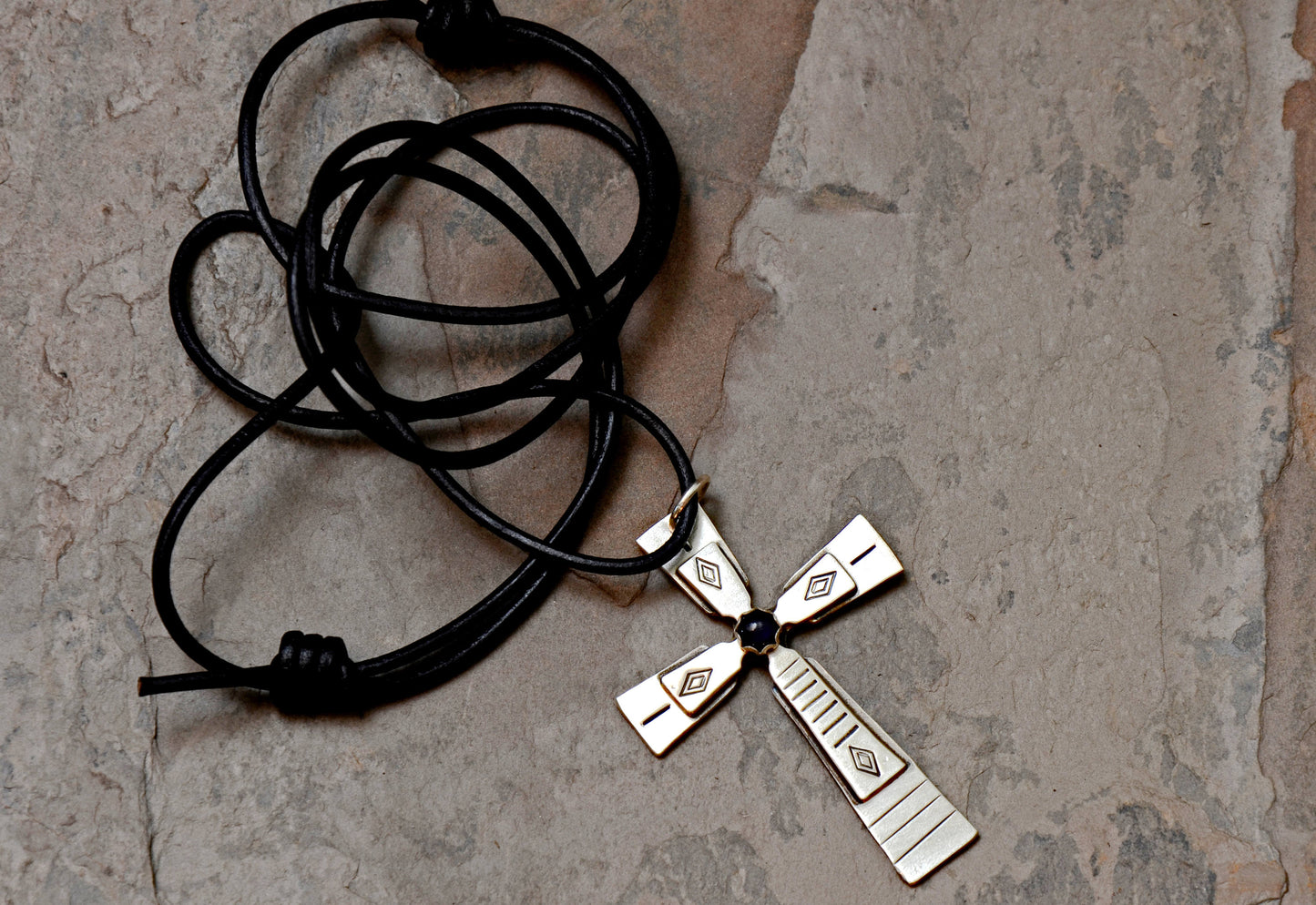 Sterling Silver Cross with Sapphire Gemstone