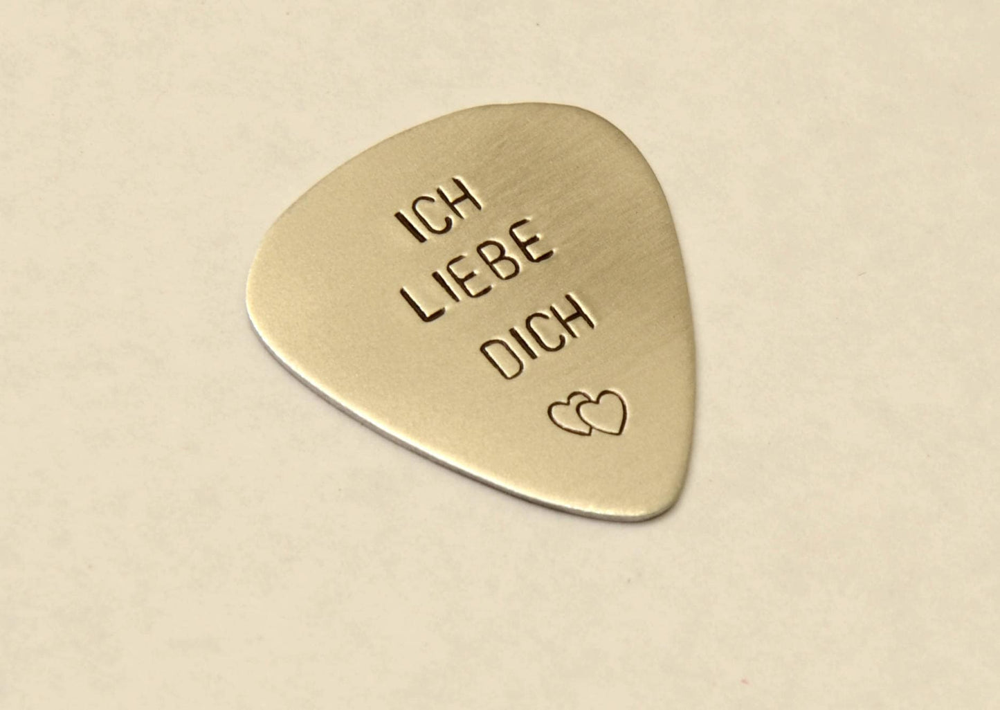 Sterling Silver Guitar Pick Ich Liebe Dich - I Love You in German