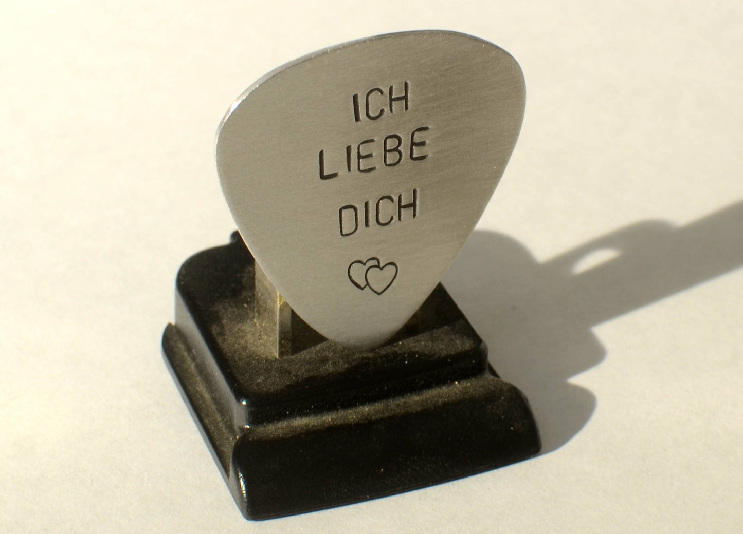 Sterling Silver Guitar Pick Ich Liebe Dich - I Love You in German