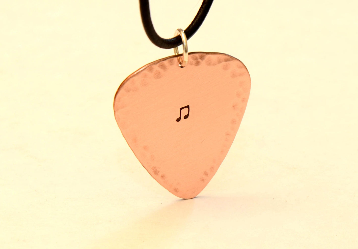 Hammered Copper Guitar Pick Necklace with Music Note
