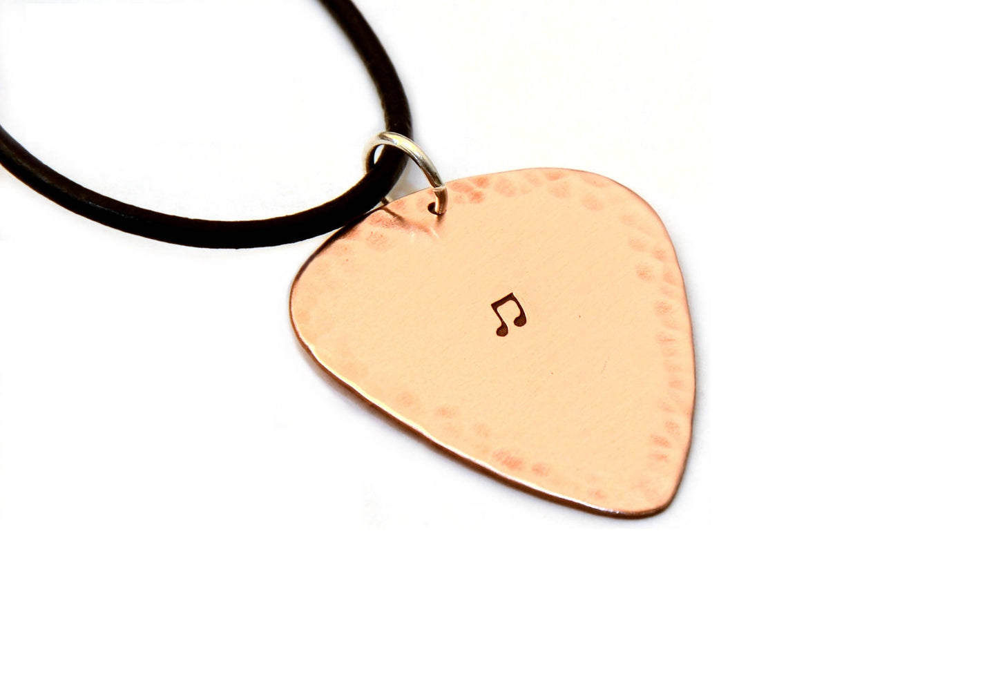 Hammered Copper Guitar Pick Necklace with Music Note