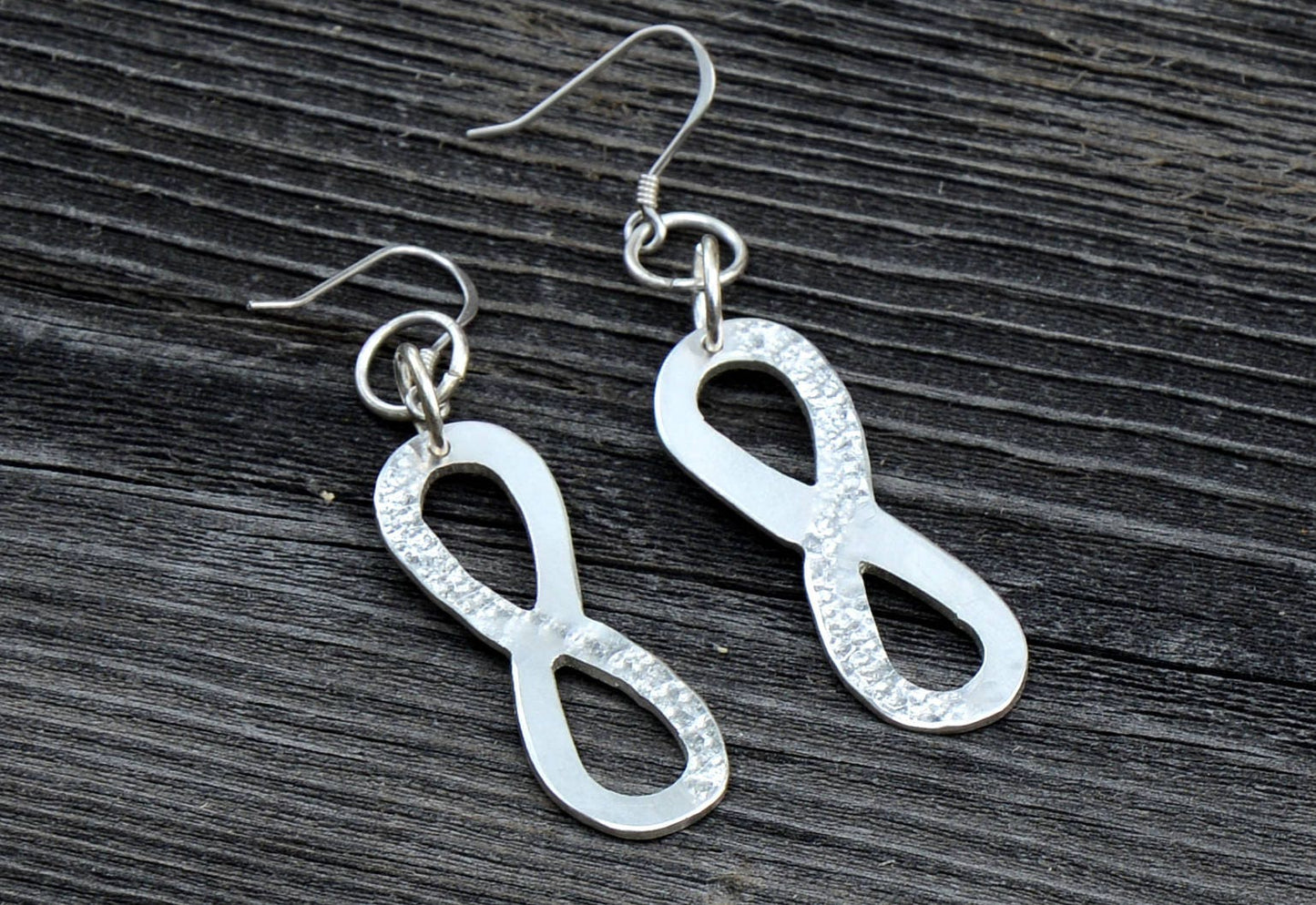 Hammered Sterling Silver Infinity Sign Dangle Earrings