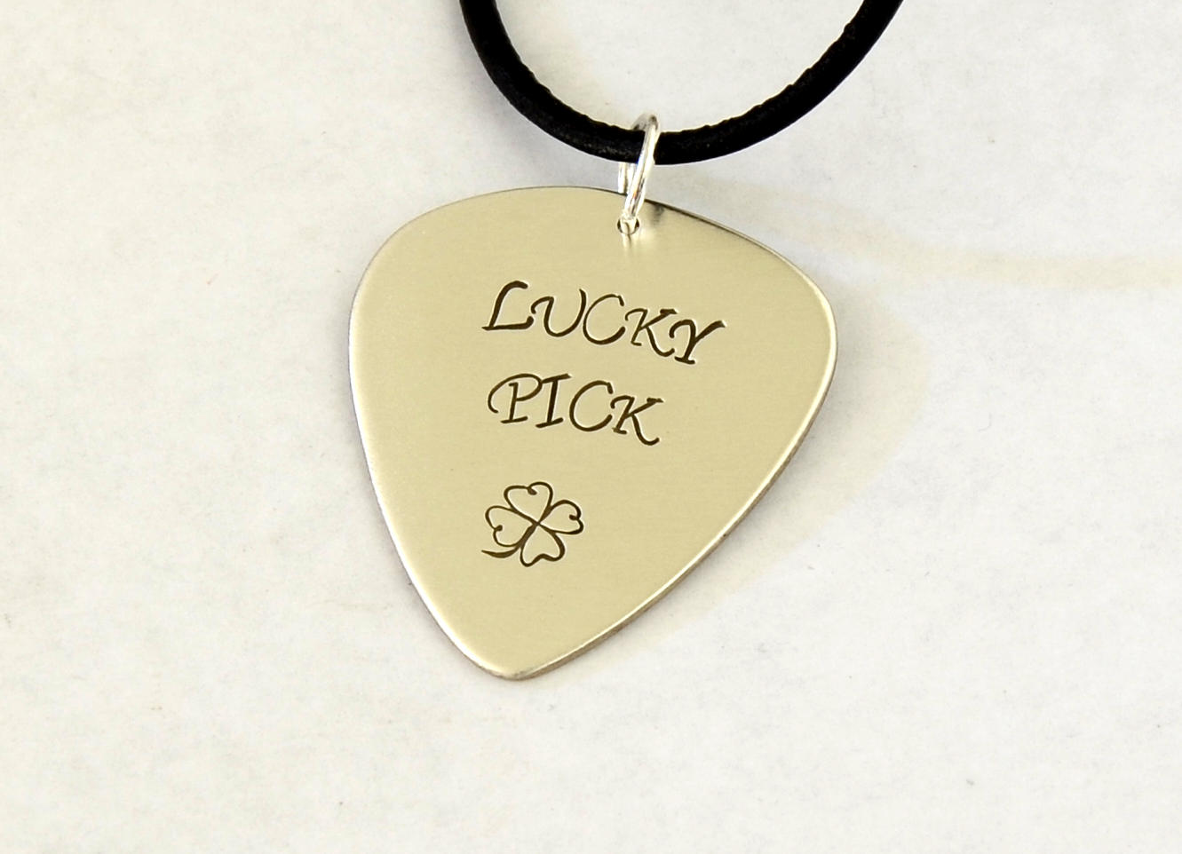 Sterling Silver Lucky Pick Guitar Pick Necklace