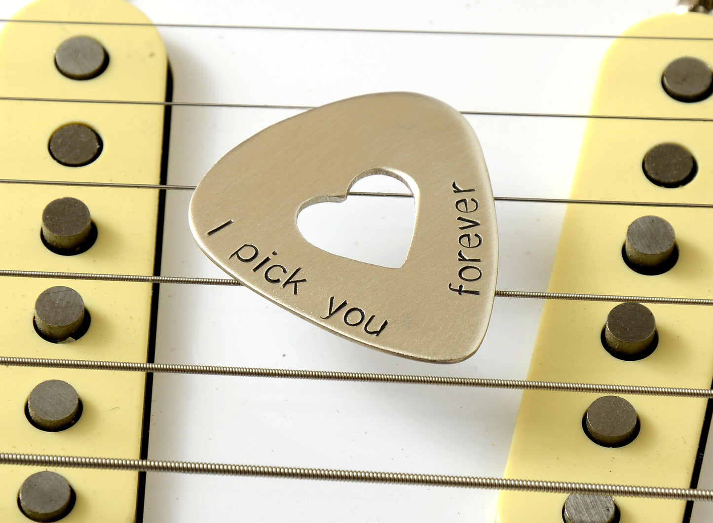 I Pick You Forever Sterling Silver Guitar Pick with Cutout Heart
