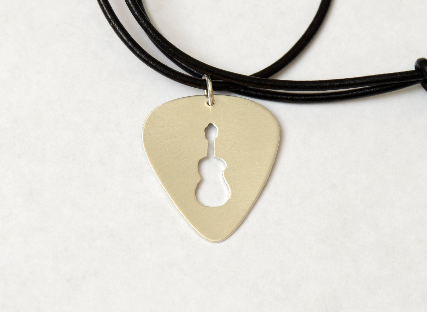 Bronze Guitar Pick Necklace with cutout Guitar Design