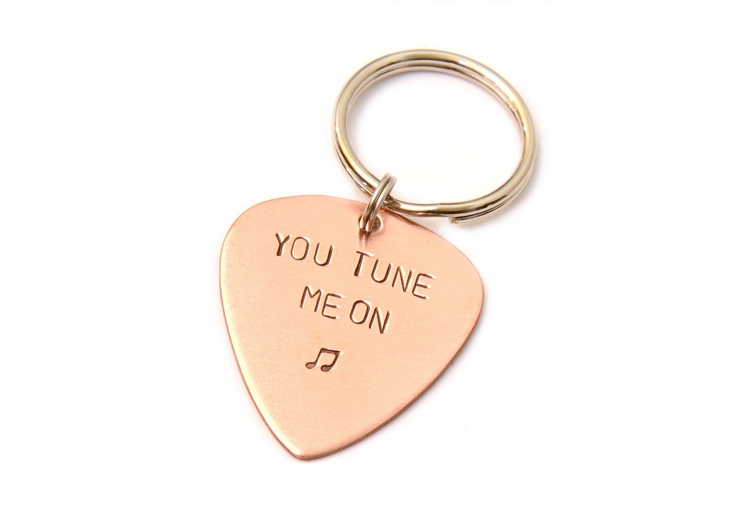 Copper guitar pick key chain