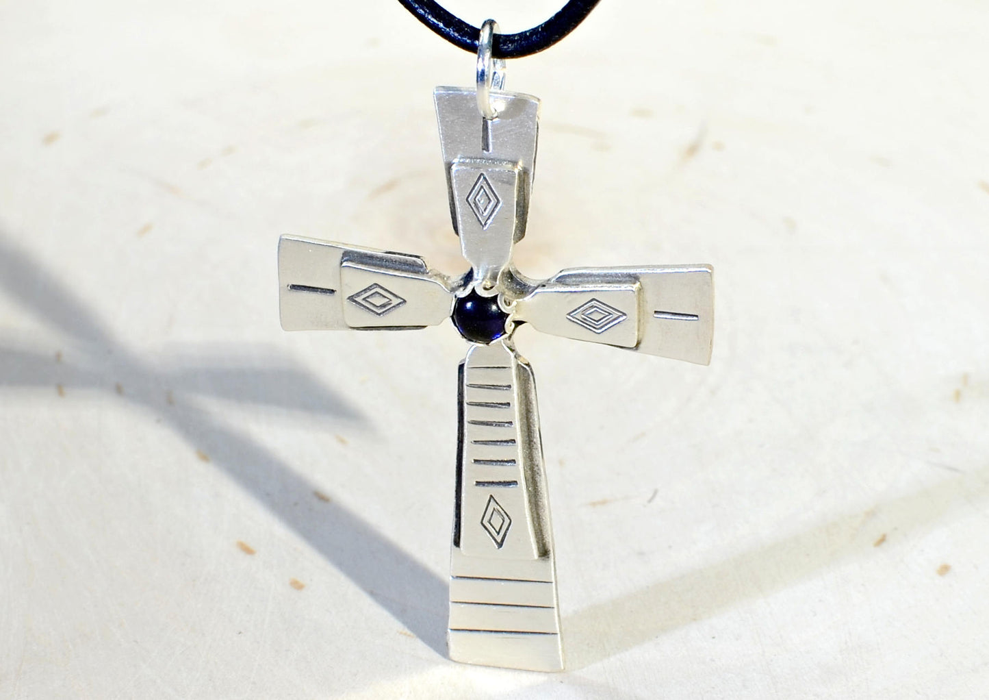 Sterling Silver Cross with Sapphire Gemstone