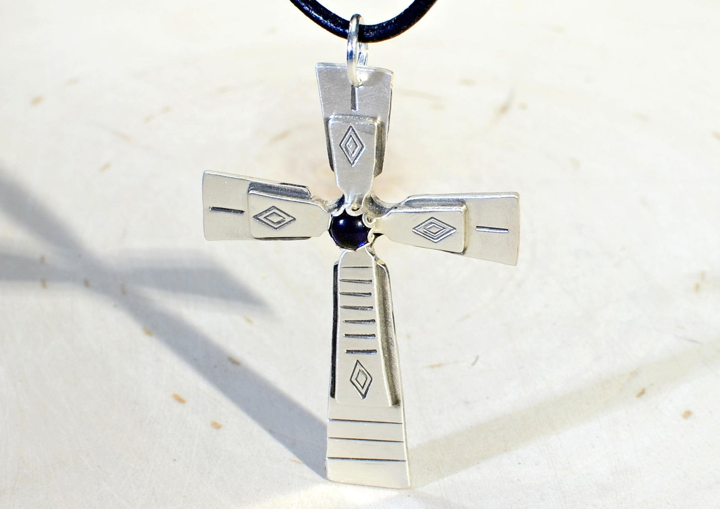 Sterling Silver Cross with Sapphire Gemstone