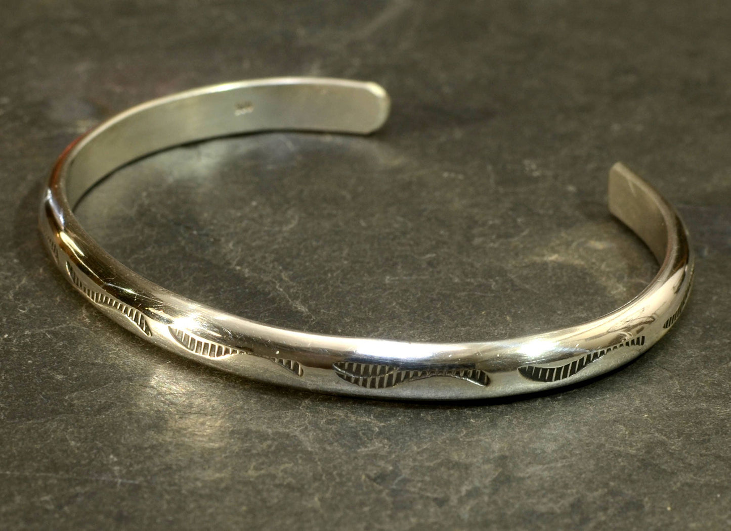 Sterling Silver Half Round Bracelet Imprinted with Native American Metal Stamps