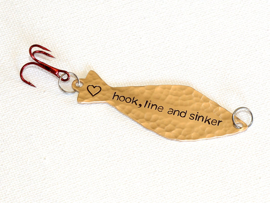 Bronze Fishing Lure stamped with Hook Line and Sinker