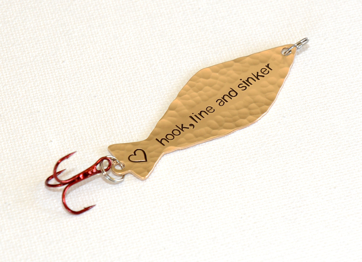Bronze Fishing Lure stamped with Hook Line and Sinker