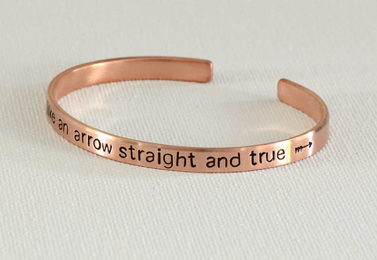 Fly like an arrow straight and true copper bracelet