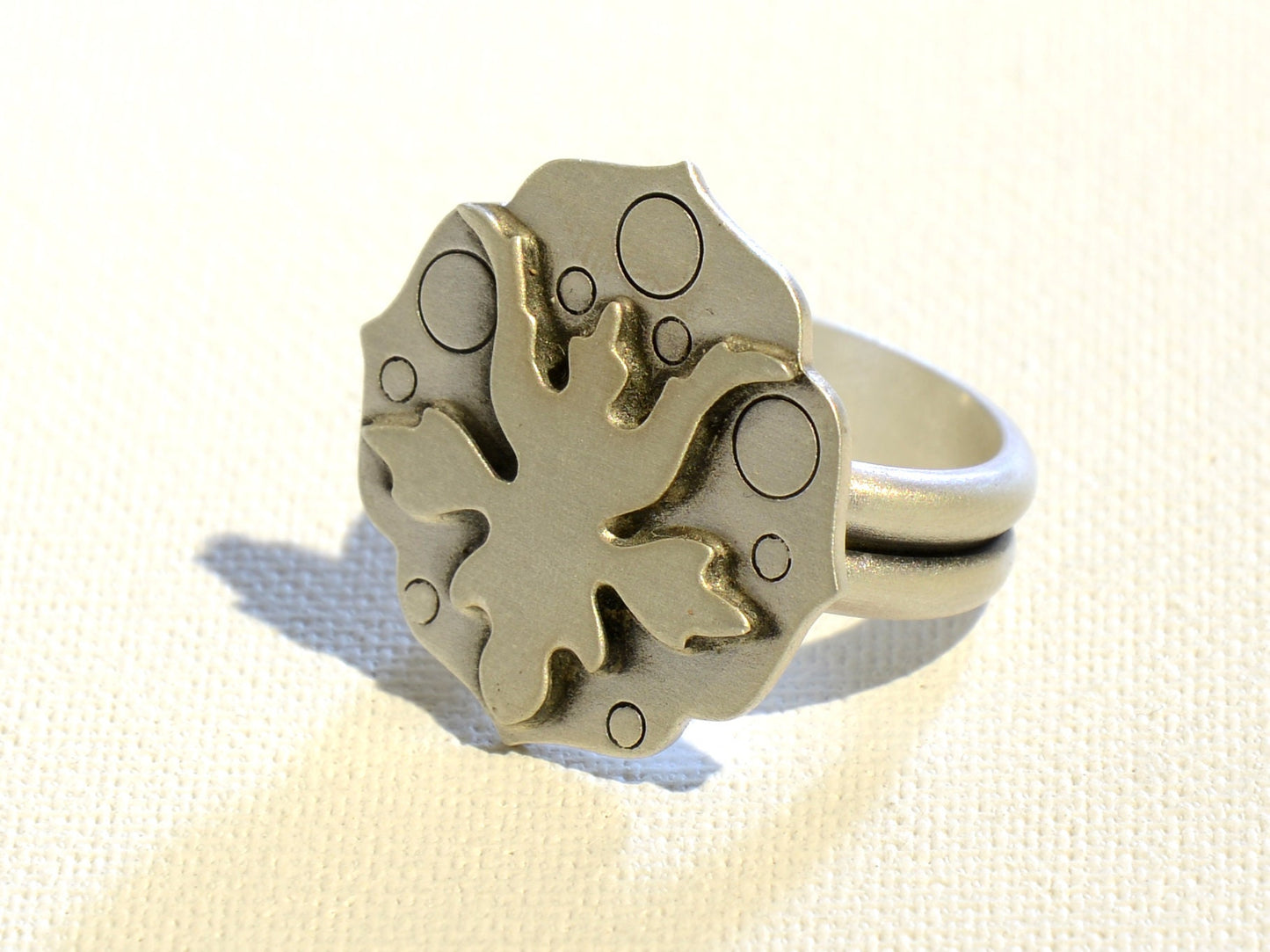 Sterling Silver Ring with Abstract Botanical Art