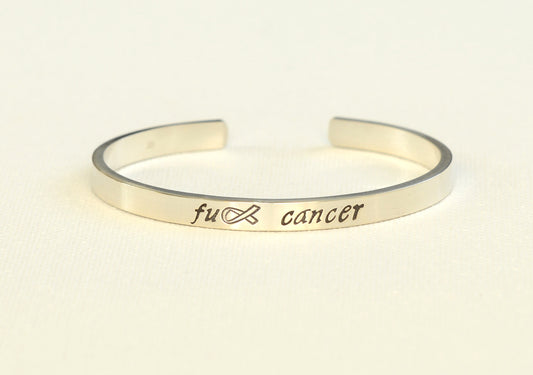 Sterling silver survivor cuff bracelet for cancer awareness