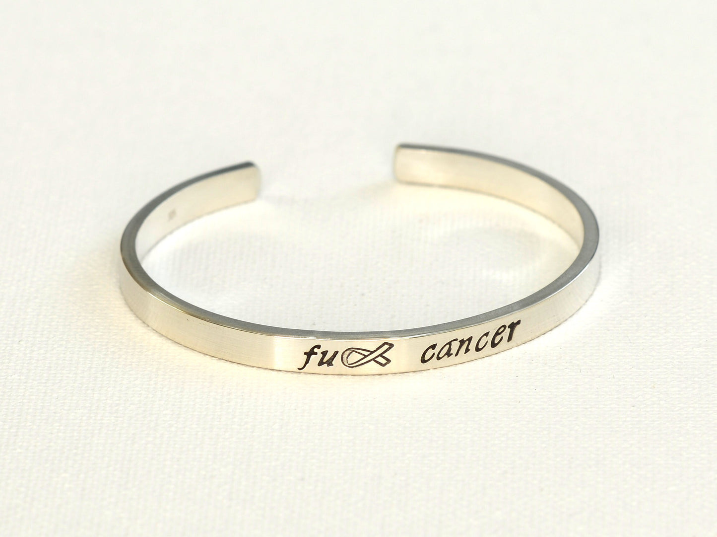 Sterling silver survivor cuff bracelet for cancer awareness