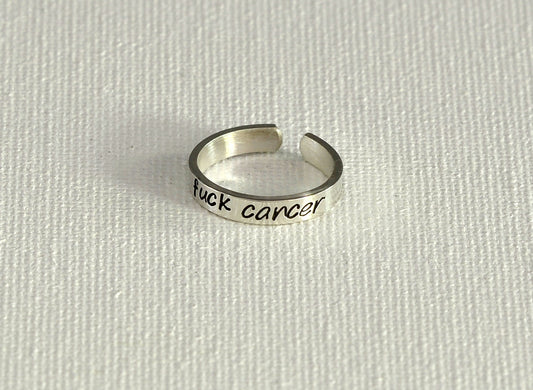 f cancer silver toe ring for cancer awareness