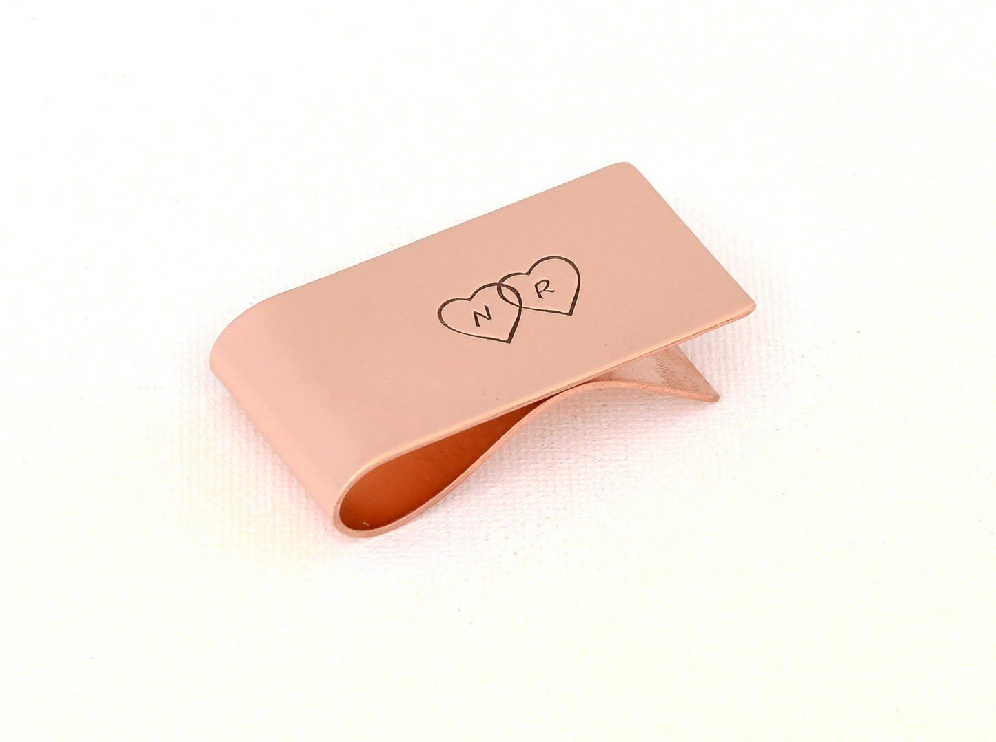 Initials and Double Hearts on a Personalized money clip in your choice of metals