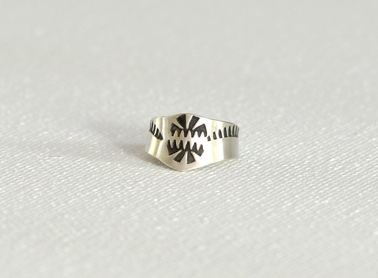 Sterling Silver Ear Cuff imprinted with Handmade Navajo Metal Stamp Work